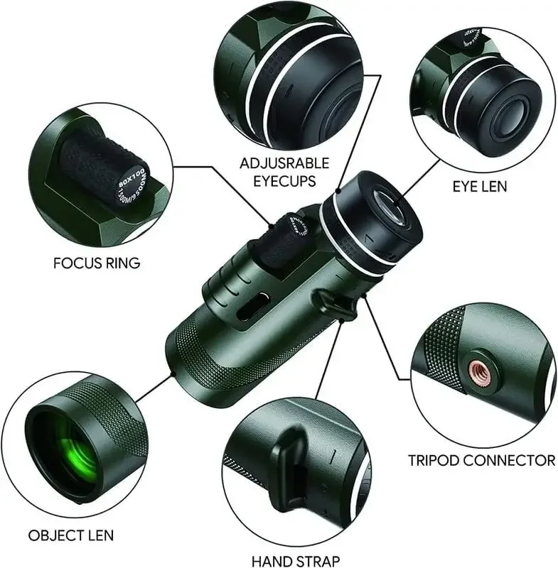 80x100 HD Monocular for Smartp - đánh giá và giá Auto Tracking Tripod
