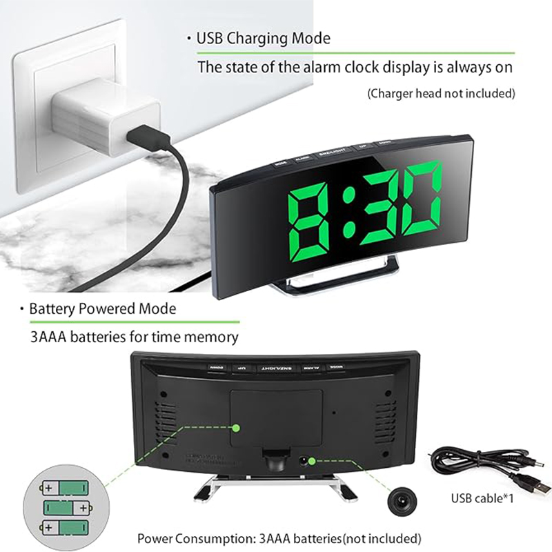 LED Digital Alarm Clock Curved - đánh giá và giá Electronics Gadgets For Home